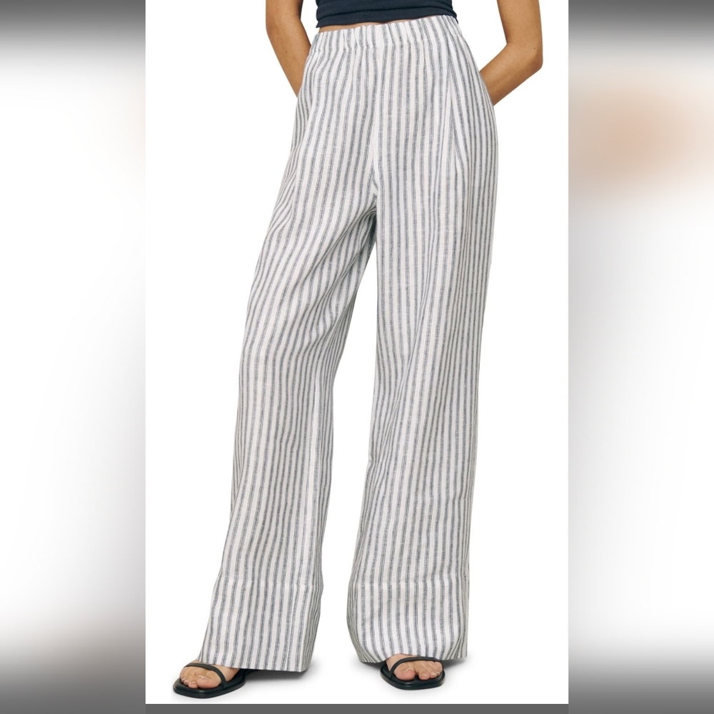 Reformation Fernando Linen Pants, Antibes Stripe, Size S